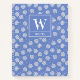 Modern Cornflower Blue Dandelion Monogram Rezept Notizblock
