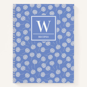 Modern Cornflower Blue Dandelion Monogram Rezept Notizblock