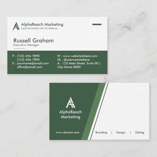 Modern Corporate Marketing Agents Green White Visitenkarte (Vorne/Hinten)