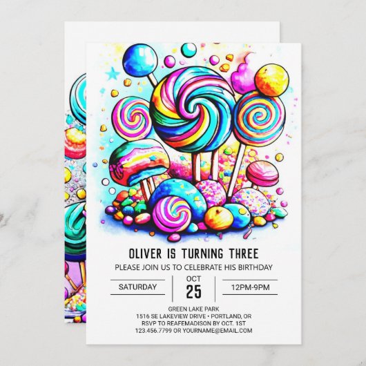 Modern Cotton Candy Editable Geburtstag Einladung (Vorne/Hinten)