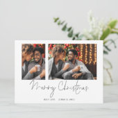 Modern Couple 2 Fotos Script Frohe Weihnachtskarte (Stehend Vorderseite)