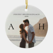Modern Couple 2 Photo First Christmas Engaged Keramik Ornament (Vorne)