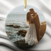 Modern Couple Foto Anniversary Script Red Holiday Keramik Ornament