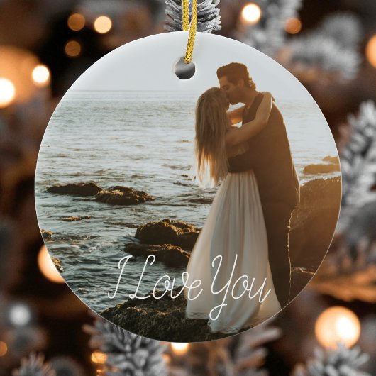 Modern Couple Foto Anniversary Script Red Holiday Keramik Ornament