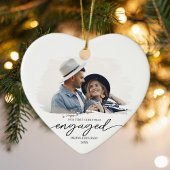 Modern Couple Foto First Christmas Verlobt Keramik Ornament