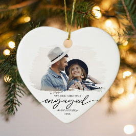Modern Couple Foto First Christmas Verlobt Keramik Ornament