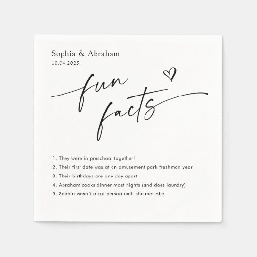 Modern Couple Fun Fakten Hochzeit Serviette (Vorderseite)