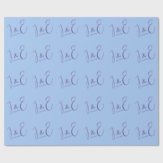 Modern Couple Initial Monogram & Date Baby Blue Geschenkpapier (Flach)
