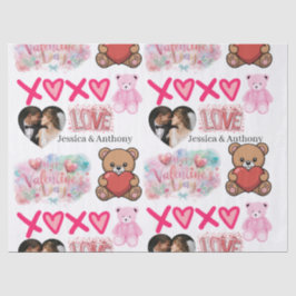 Modern Couple Name and Photo Valentines Day Seidenpapier