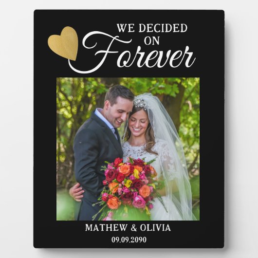 Modern Couple Wedding Foto Gold Heart Quote Black Fotoplatte (Vorderseite)