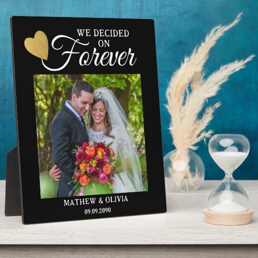 Modern Couple Wedding Foto Gold Heart Quote Black Fotoplatte (Seite)