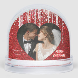 Modern Couples Photo, Red Merry Christmas Heart  Schneekugeln