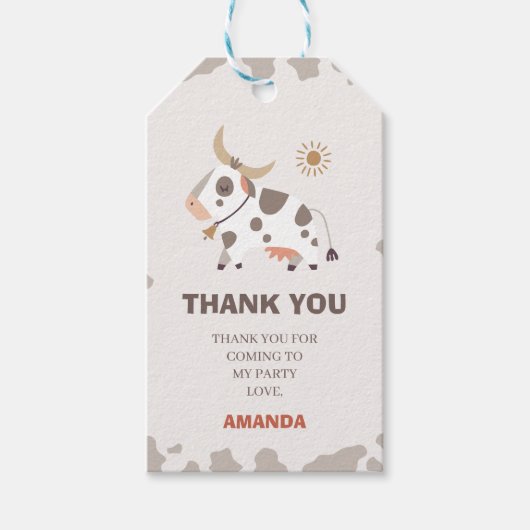 Modern Cow Birthday Vielen Dank Tag Geschenkanhänger (Vorderseite)