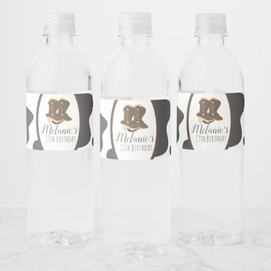 Modern Cow Print Rodeo Girls Stiefel Geburtstag Wasserflaschenetikett (Flaschen)