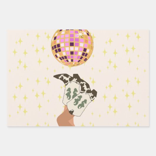 Modern Cowgirl Cowboy Disco Ball Beige Geschenkpapier Set (Vorderseite)