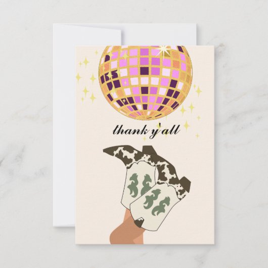 Modern Cowgirl Legs Cowboy Disco Ball Beige Dankeskarte (Vorderseite)