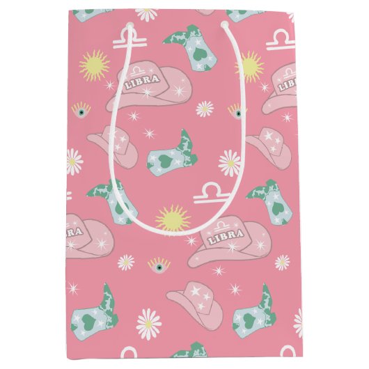 Modern Cowgirl Libra Zodiac Muster Boho Pink Mittlere Geschenktüte (Vorderseite)