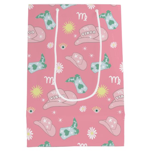 Modern Cowgirl Virgo Zodiac Muster Pink Mittlere Geschenktüte (Rückseite)