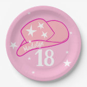 Modern Cowgirl Western Hat Pink Girl 18. Geburtsta Pappteller (Vorderseite)