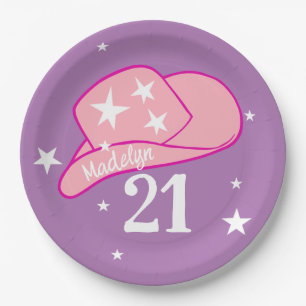 Modern Cowgirl Western Hat Pink Girl 21. Geburtsta Pappteller