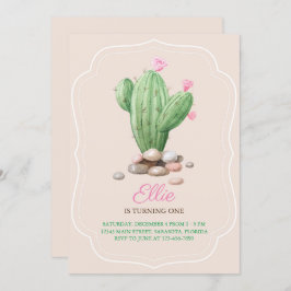 Modern Cream Beige Cactus Birthday Party Einladung