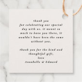 Modern cream black minimal contemporary wedding geschenkanhänger (Rückseite)