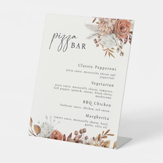 Modern Cream Boho Pizza Bar Sign Sockelschild (Vorderseite)