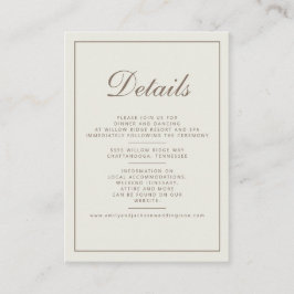 Modern Cream Brown Script Wedding Details Card Begleitkarte