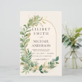 Modern Cream Gold Greenery Botanische Hochzeit (Stehend Vorderseite)