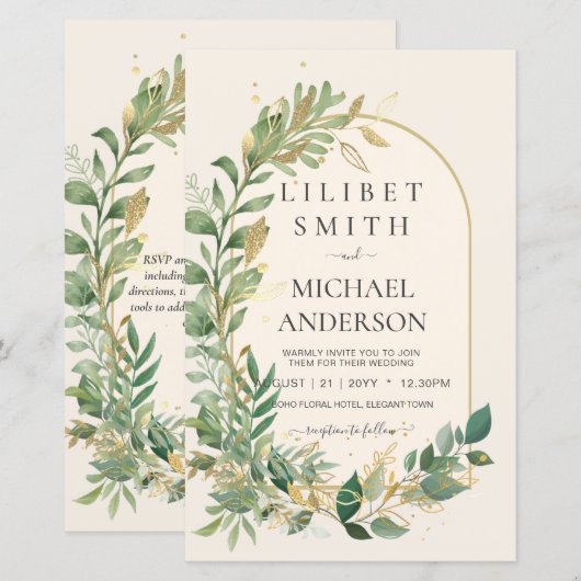 Modern Cream Gold Greenery Botanische Hochzeit (Vorne/Hinten)