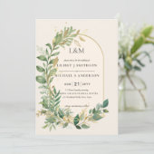Modern Cream Gold Greenery Botanische Hochzeit Einladung (Stehend Vorderseite)