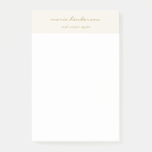 Modern Cream Gold Script Calligraphy Monogram Post-it Klebezettel (Vorderseite)