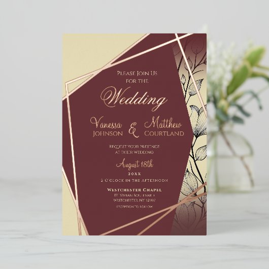 Modern Cream Maroon Rose Folieneinladung (Stehend vorne)