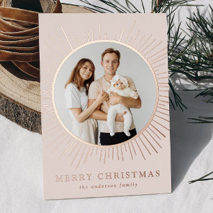 Modern Cream Sunburst Frohe Weihnachten 2 Foto Folien Feiertagskarte