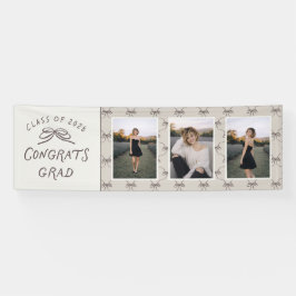 Modern Cream Taupe Bows 3 Photo Graduation Banner