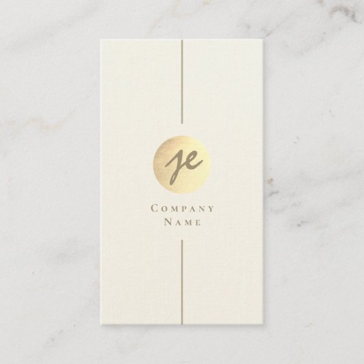 Modern Creamy White & Gold Luxe Script Monogram Visitenkarte (Vorderseite)
