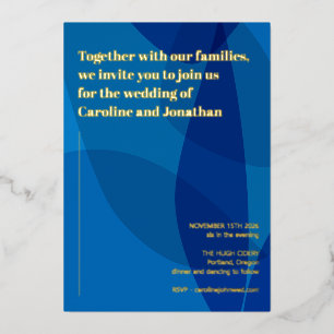 Modern Creative Boho Abstrakt Blue Wedding Gold Folieneinladung