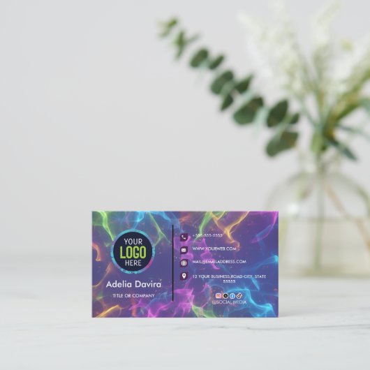Modern Creative Pro– Neon Opal Gemstone Card Visitenkarte (Stehend Vorderseite)
