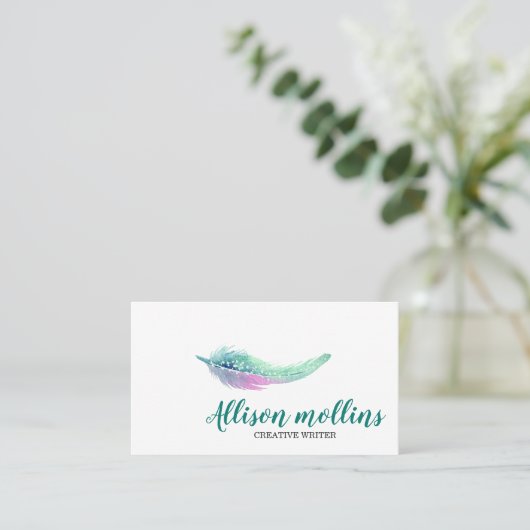 Modern Creative Writer Feather Logo Visitenkarte (Stehend Vorderseite)