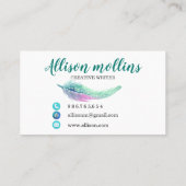 Modern Creative Writer Feather Logo Visitenkarte (Rückseite)
