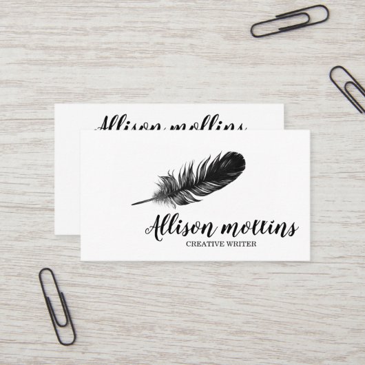 Modern Creative Writer Feather Logo Visitenkarte (Vorderseite/Rückseite Beispiel)