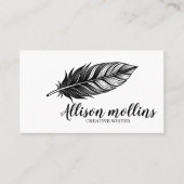 Modern Creative Writer Feather Logo Visitenkarte (Vorderseite)
