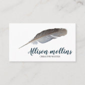 Modern Creative Writer Feather Logo Visitenkarte (Vorderseite)
