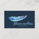 Modern Creative Writer Feather Logo Visitenkarte (Vorderseite)