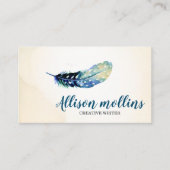 Modern Creative Writer Feather Logo Visitenkarte (Vorderseite)