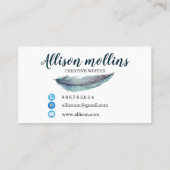 Modern Creative Writer Feather Logo Visitenkarte (Rückseite)
