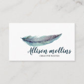 Modern Creative Writer Feather Logo Visitenkarte (Vorderseite)