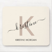 Modern Creme-Beige-Script-Monogramm-Name Mousepad (Vorne)