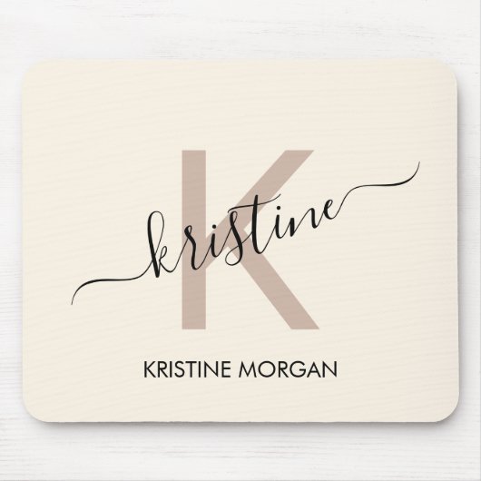 Modern Creme-Beige-Script-Monogramm-Name Mousepad (Vorne)