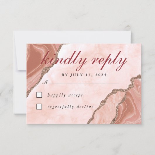 Modern Creme Blush Agate Soft Pink Glitzer Gold RSVP Karte (Vorderseite)